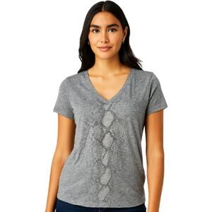 White House Black Market V-Neck Metallic Tee in Gray – EUC Size Small